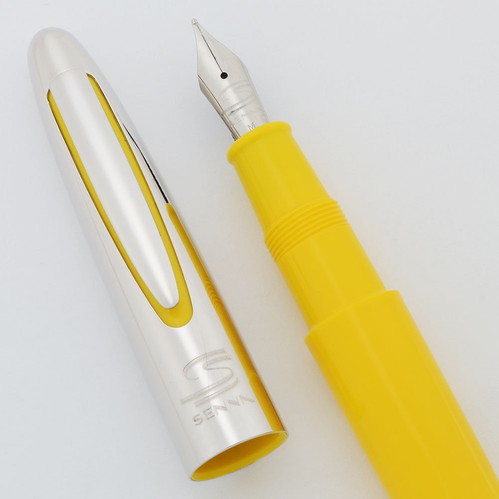 Omas Senna Speed Fountain Pen - Yellow w Stainless Steel Cap